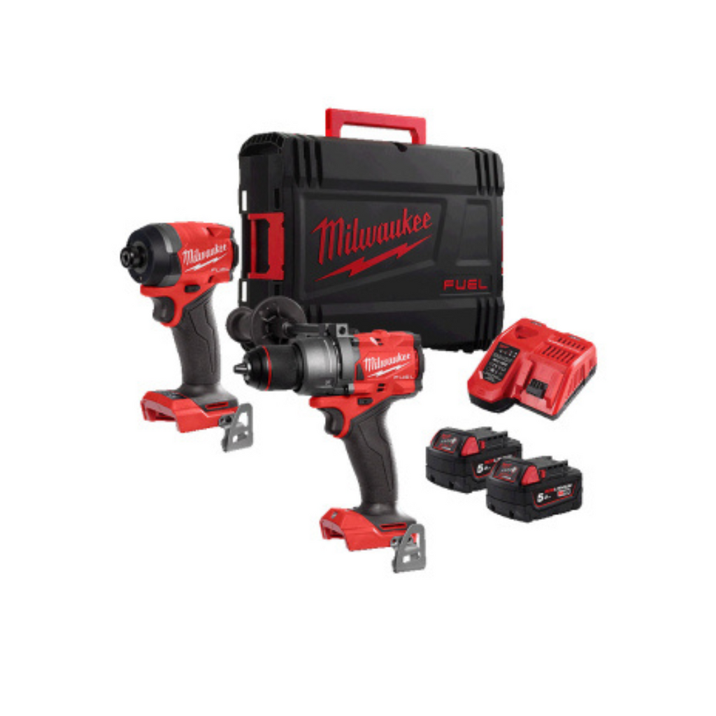 🔧 Milwaukee M18 FUEL 18V Cordless Twin Pack – Includes Combi Hammer Drill, Impact Driver, 2×5.0Ah Batteries, Charger & Carry Case