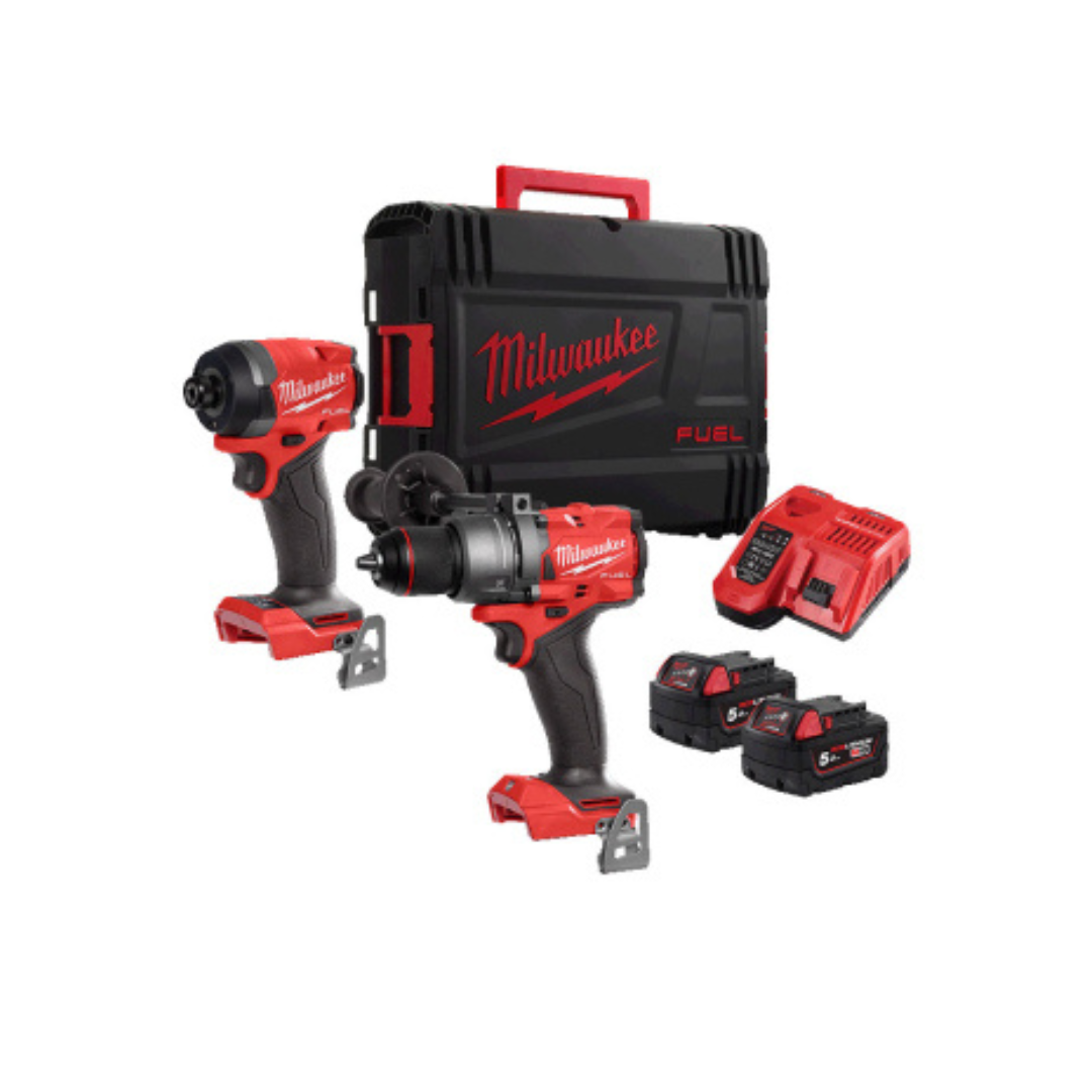 🔧 Milwaukee M18 FUEL 18V Cordless Twin Pack – Includes Combi Hammer Drill, Impact Driver, 2×5.0Ah Batteries, Charger & Carry Case